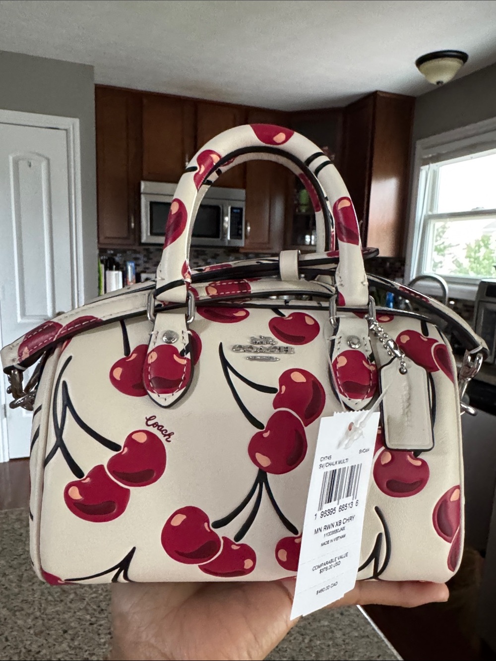 🍒Super Cute🍒 Authentic Coach CY745 Cream Mini Satchel with Red Cherry Print 🍒 - Picture 3 of 15